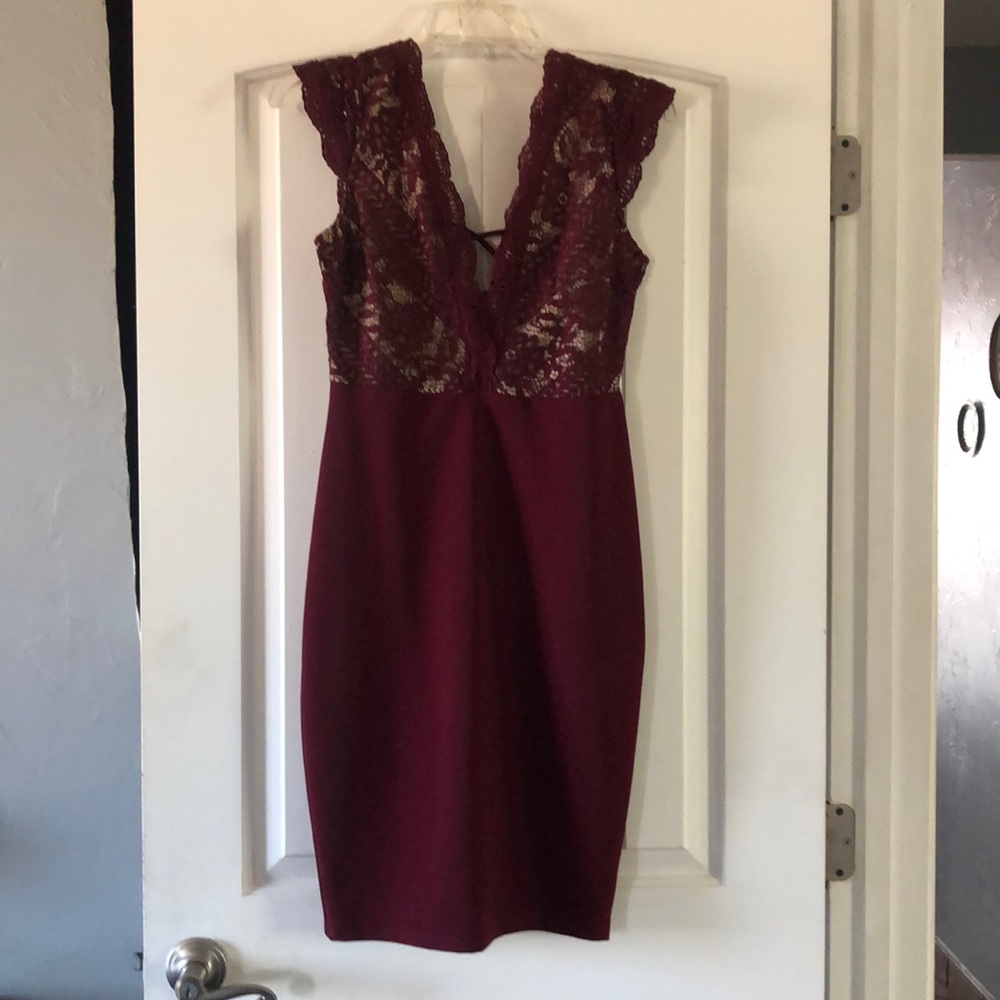 Maroon dress with lace top